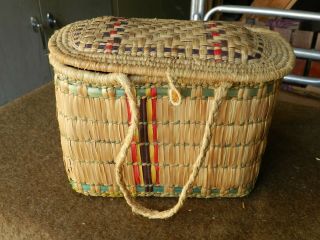 Vintage,  Northwest Coast Cedar Bark Native American,  Basket/purse With Lid