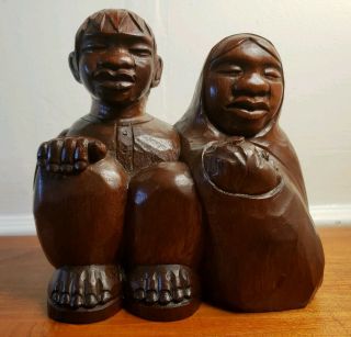 Mcm J Pinal Mexican Couple With Baby Wood Carving - & Signed