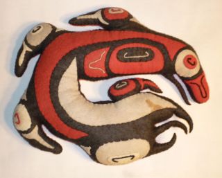 Old Northwest Coast Haida American Indian Trade Cloth Hand Made Sea Serpant