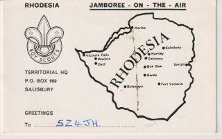 Rhodesia Boy Scouts Jamboree On The Air Qsl Card Gwelo District Scouts 1967