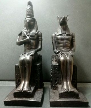 2 Ancient Egyptian King Anubis Sits On Throne God Sculpture Handmade Figurine