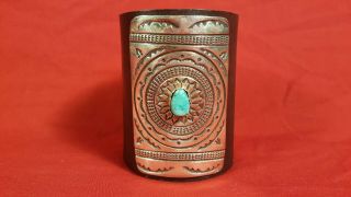 Signed Ketoh Old Style Leather/turquoise/silver Native American Cuff