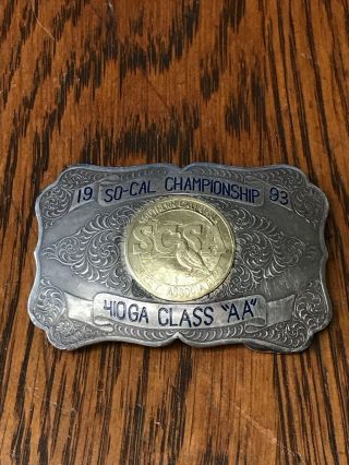 Sterling & 10k Gold 1993 Trophy Belt Buckle Scsa 410 Ga.  Class “aa” So - Cal