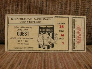 1964 Republican National Convention Guest Ticket W/ Stub - Cow Palace