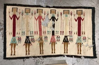 Large Navajo Rug Native American Indian Yei Wool Weaving God Hand Made Lazy Line