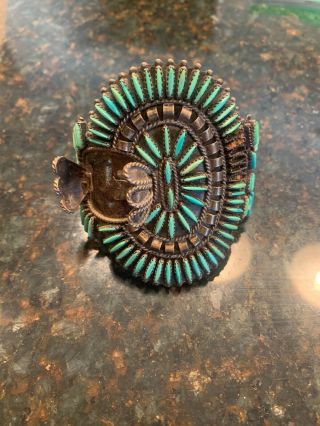 N&r Nez Sterling Navajo Sterling And Turquoise Cuff Watch Bracelet