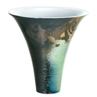 Japanese Ikebana Vase Funnel 7.  75 " D X 8 " H Ceramic Glossy Paint Made In Japan