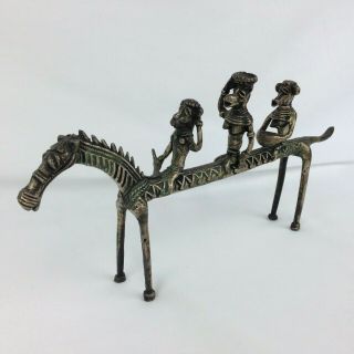 Ashanti Dogon African Art Cast Brass Sculpture Horse Horsemen Figure 3 Riders