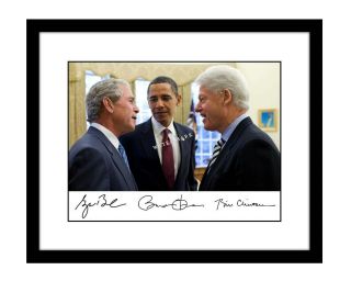 Barack Obama 8x10 Signed Photo George W Bush And Bill Clinton Us President