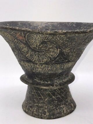 Woodland Indian Incised Bowl,  H:6.  5 " Pre Columbian Native American Pottery