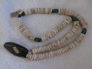 Old Strand Of California Shell Trade Beads & Stone Pendant With Docs -