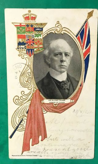 Sir Wilfred Laurier Postcard,  Premier Of Canada,  1904.  Posted To Scotland