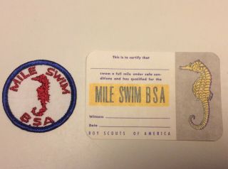 Bsa Boy Scouts Vintage Mile Swim Patch & Pocket Card No.  4246 1966 Printing