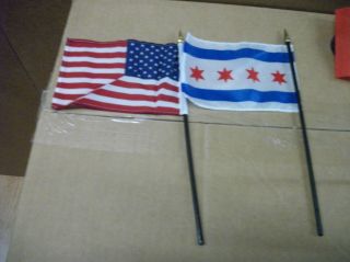 Desk Top Chicago Flag And United States Flgflag