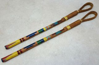 33 " Hand Crafted Painted Wood Native American Indian Stick Ball Sticks