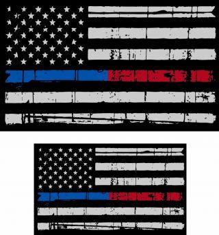 Tattered Police & Fire Thin Blue/red Line Reflective American Flag Decal X 2