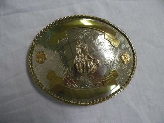German Silver Rodeo Belt Buckle Calf Roping Riding Made In Usa (circle W) 1988