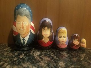 President Bill Clinton Wood Nesting Dolls Monica Lewinsky Sex Scandal Set Of 5