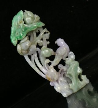 Cert ' d Natural 3 Color Grade A Jade jadeite Statue Sculpture flower bird r234442 2