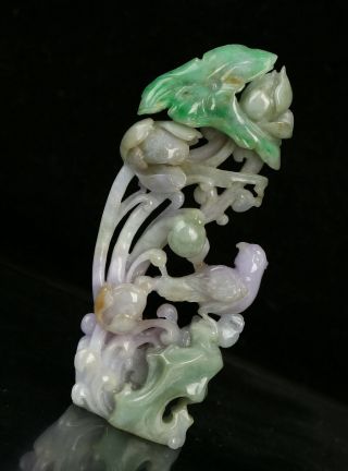 Cert ' d Natural 3 Color Grade A Jade jadeite Statue Sculpture flower bird r234442 3