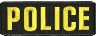 Police Embroidery Patches 3x9 Hook On Back Gold