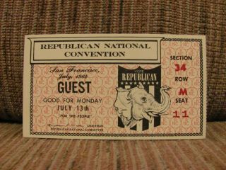 1964 Republican National Convention Guest Ticket - Cow Palace