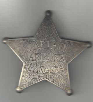 Vintage Arizona Rangers Captain Police Lawman 5 Point Star Badge Pinback Metal