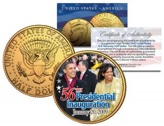 Barack Obama 56th Inauguration 2009 24k Gold Plated Jfk Half Dollar Us Coin