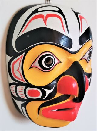 Northwest Coast Yellow Hawk Effigy Hand Carved Wooden Mask