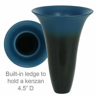 Japanese Ikebana Vase Funnel 7.  5 " D X 10.  75 " H Ceramic Black W/ Blue Made In Japan