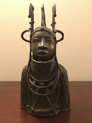 Benin Bronze African Bust Oba Warrior Nigeria