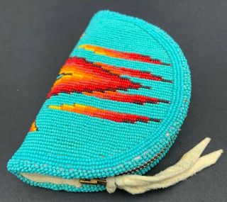 Native American Navajo 1960 Vintage Handmade Beaded Leather Clutch Purse