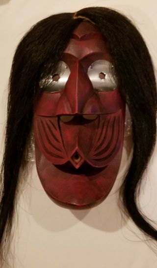 Native American Style Whistler Wooden Mask 12 " Unsigned,  Horse Hair