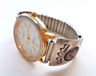 Navajo Native American Sterling Silver Bracelet Watch Gold Tone Eagle By G