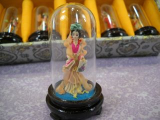 Boxed Set of 12 Miniature Japanese Geisha Doll Figures In Glass Dome Jars 1940s 2