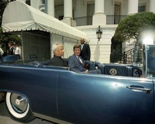 President John F.  Kennedy And India Leader In Limousine 8x10 Photo