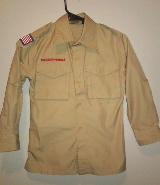 Boy Scouts Of America Youth Size Small Roll Up Sleeve Khaki Uniform Shirt