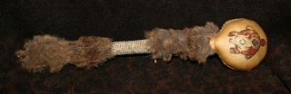 Older Souix Beaded Turtle Image Rattle With Raw Hide,  Fur And Glass Beads 15 "