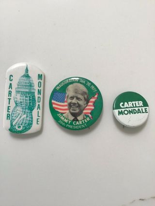 3 Jimmy Carter Political Advertising Pinback Buttons