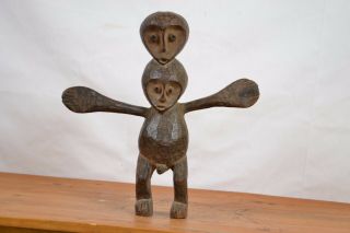 African Tribal Art,  Double Headed Lega Statue From Pangi Region Drc.  Congo