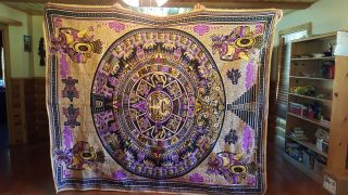 Authentic Mexican Woven Blanket - Jacquard Style w/ Aztec Calendar,  Purple Color 2