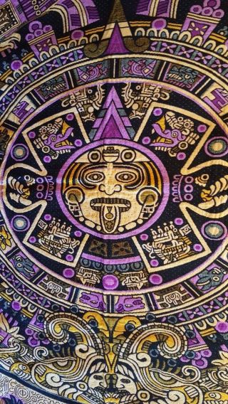 Authentic Mexican Woven Blanket - Jacquard Style w/ Aztec Calendar,  Purple Color 3