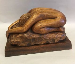 J.  Pinal Mexican Artist Wood Sculpture Nude Female Signed