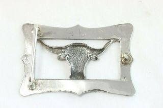 Vintage Sterling Silver Belt Buckle with a Framed Longhorn Steer 3
