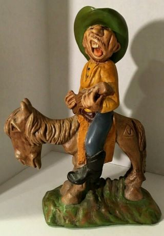 Andy Anderson Cowboy Riding Horse Chalkware Statue C.  1930 