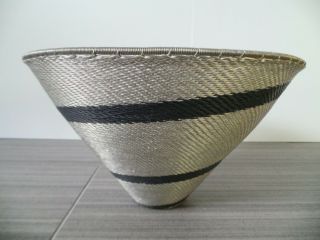 6.  75 " Silver Black Handmade Woven Telephone Wire Basket Bowl South Africa Zulu