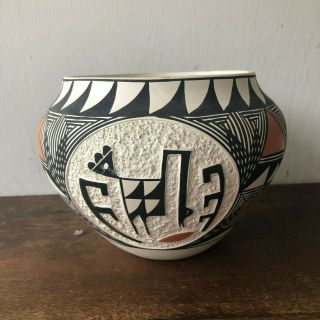 Vintage Acoma Pueblo Mexico Painted Pottery Bowl - Signed By Gloria Salvador