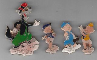 Lions Club Pins Iv Pin Traders The Big Bad Wolf & 3 Little Pigs Cartoon Pins