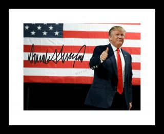 President Donald Trump 8x10 Signed Photo Print Us Flag Autographed