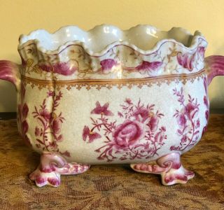 United Wilson 1897 Porcelain Pink and White Cachepot Cherub ' s Feet Jardineire 3